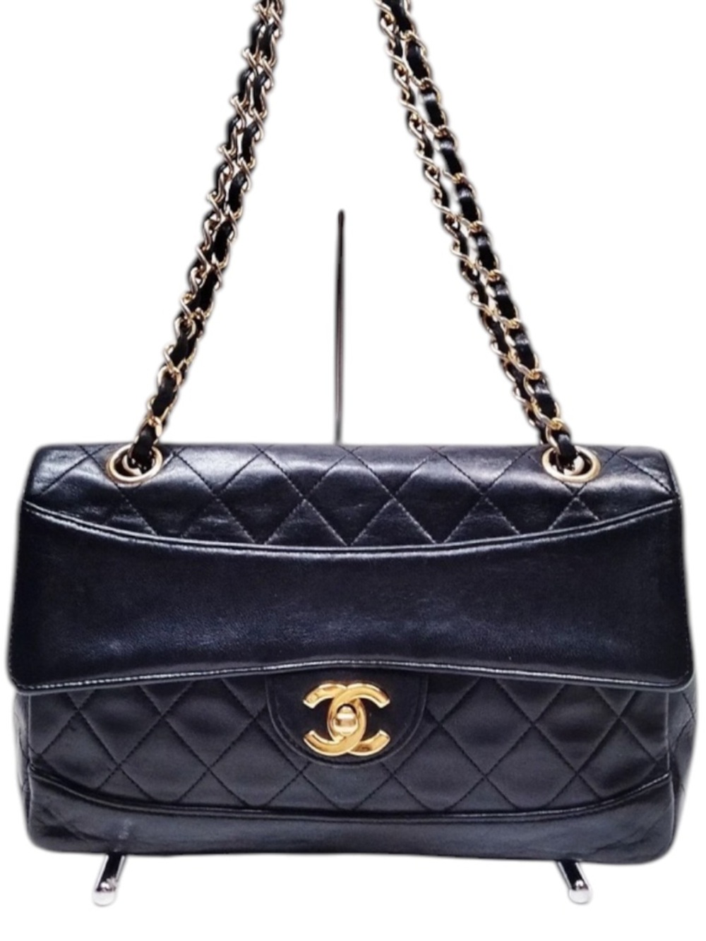 CHANEL Medium Classic Double Flap Bag Black Lambskin Gold Hardware W/Pouch